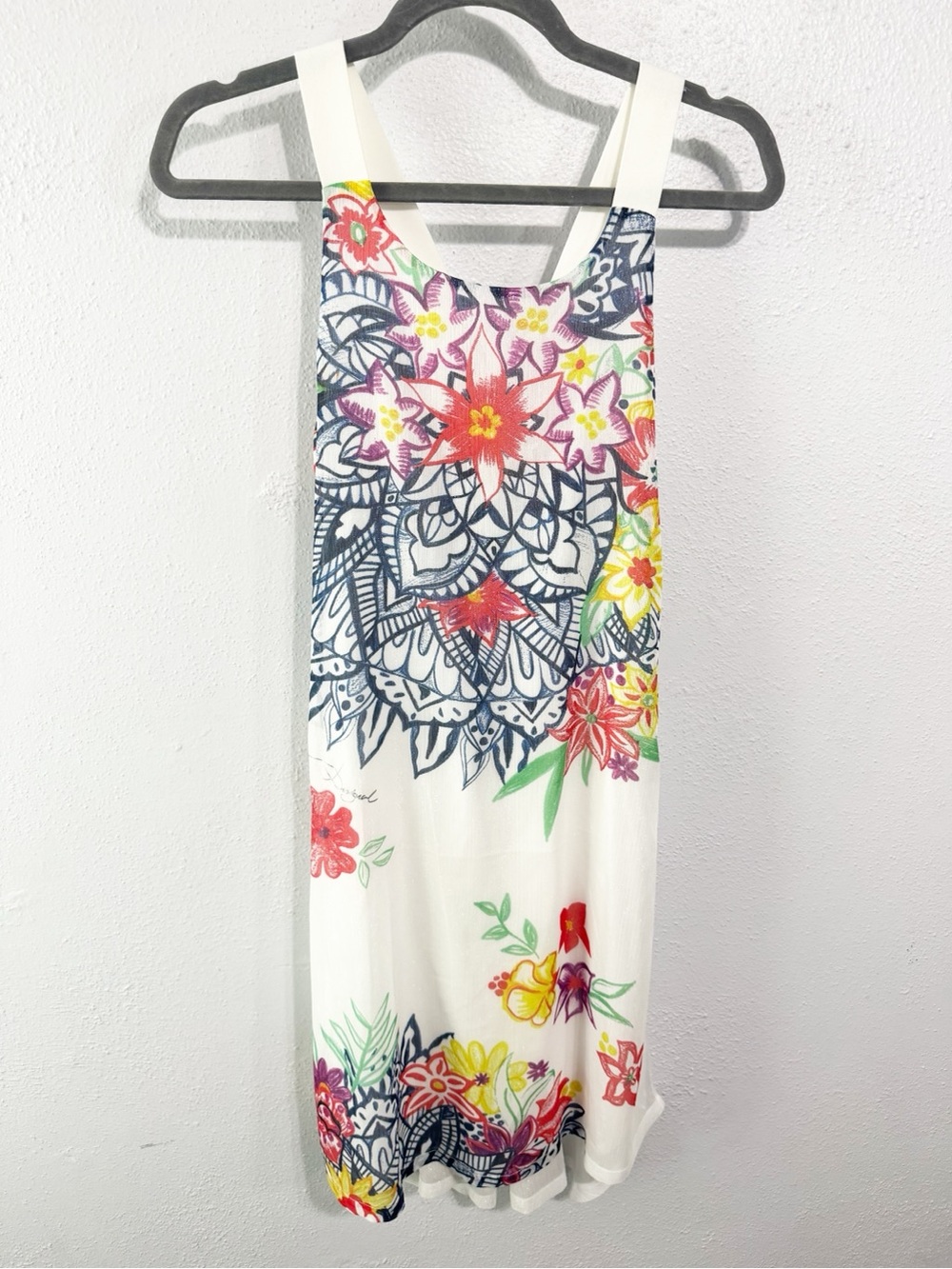 Desigual White Midi Dress with Multicolor Floral & Mandala Print kids size 13/14